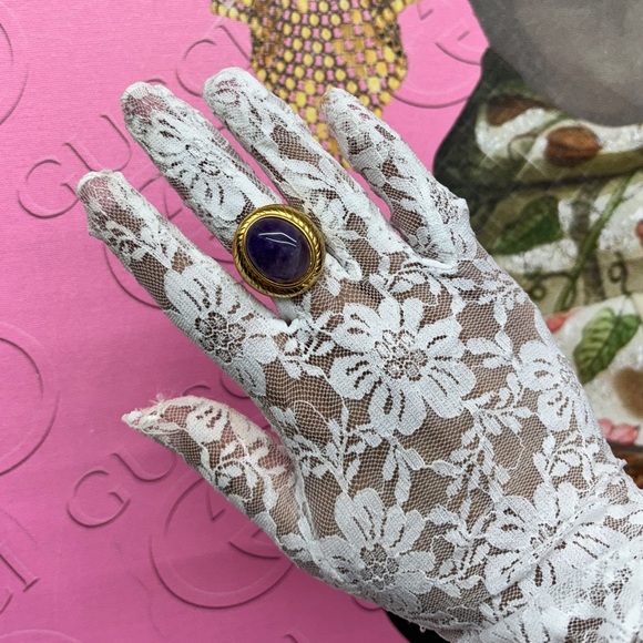 Anil Bold Amethyst Stone Gold Electroplated Ring – Statement Jewelry - Picture 1 of 7